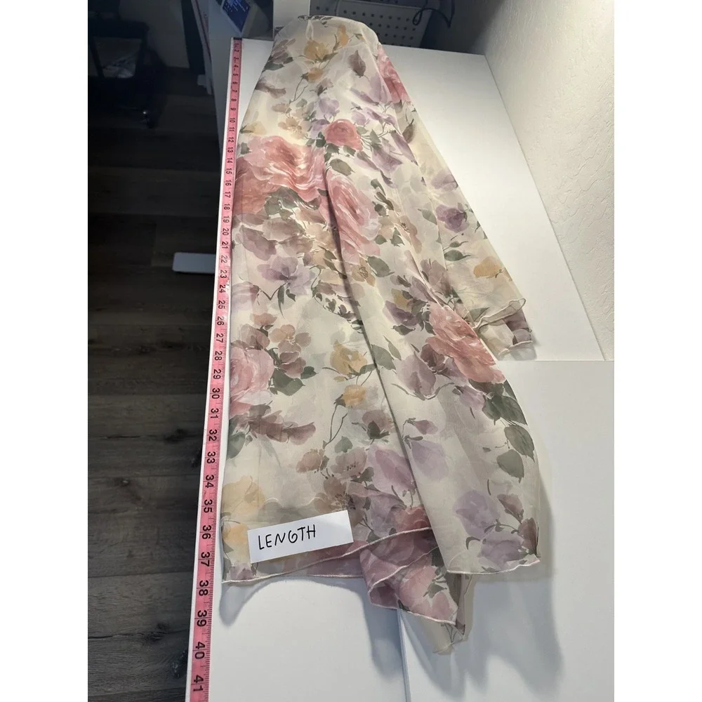 VTG Womans Floral Duster Cardigan‎ Size 18 Cottage Rosette Garden Scalloped Trim